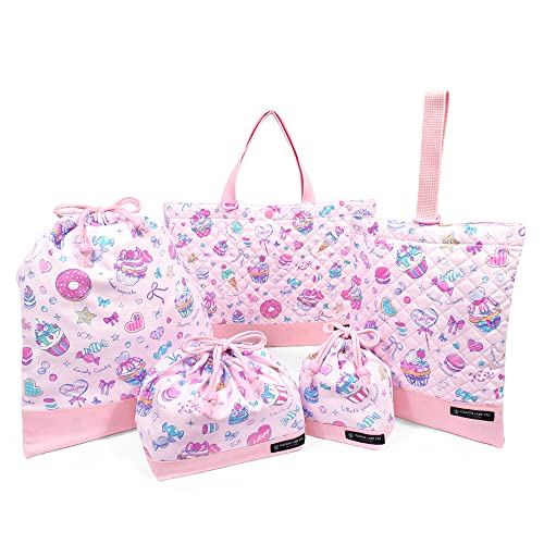 入園・入学5点セット キルティング (レッスンバッグQ/シューズケースQ/体操服袋/お弁当袋/コップ袋) ミルキースイーツのキャンディアラモード N8144300