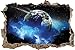 Produktbild Pixxprint 3D_WD_5027_92x62 Erde im Kosmos Nebel Wanddurchbruch 3D Wandtattoo, Vinyl, schwarz / weiß, 92 x 62 x 0,02 cm