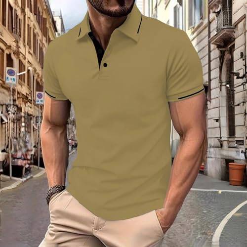 Boys Polo Shirt Short Sleeve UPF 50+ Performance Collar Polo T-Shirt Knitted Gradient Big and Tall Sportwear Tees 2025 Summer Outfits Khaki2