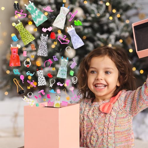 BARWA 53 pcs Doll Clothes and Accessories 10 pcs Party Dresses with 42 pcs Shoes, Crown, Necklace, Hangers, Bags, Accessories for 11.5 inch Doll - Thumbnail 6