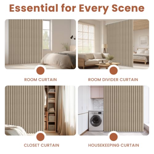 Image of AJAZZ Blackout Accordion Door Curtain 1 Panel 98 inchx78 inch Brown - Magnetic Folding Room Divider, No-Drill Sliding Patio Closet