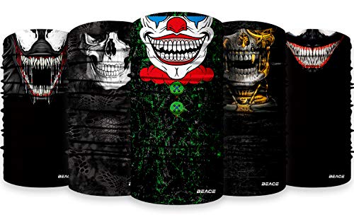 BEACE 3D Neck Gaiter Mask[5 Pack],Raves Seamless Bandana,Face Scarf,Headwear,Face Cover Mask,Headband for Women&Men-Dust Wind Sun UV Protection Mask for Fishing,Daily,Outdoors