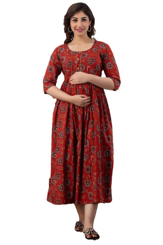 omsha Women's Cotton Floral Printed Anarkali Maternity Kurti for Women Cotton Styl-05-picture-10