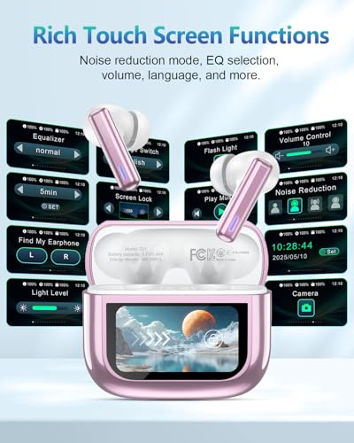 Image of ZIUTY Wireless Earbuds Bluetooth Headphones, ANC /ENC Noise Cancelling, Ear Buds with Multifuntional Touch Screen, 40H Stereo Sound for Sports, IPX7 Clear Calls, 5 EQ for iOS Android (Pink)