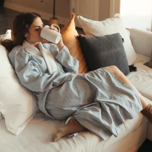 Image of Telegraph Hill Double Layer Seersucker Robe - Navy Stripe - Large