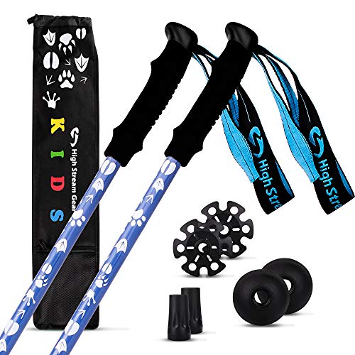 High Stream Gear bastones de senderismo para niños – plegable telescópico colores brillantes bastones de senderismo para niños – Incluye bolsa de transporte y accesorios