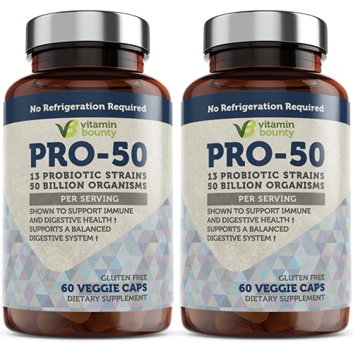 Vitamin Bounty Pro 50 Probiotics with 13 Probiotic Strains, Prebiotic Fermented Greens and Delayed Release Capsules, Probiotics for Women and Men, Digestive Health and Gut Health, 2 Pack