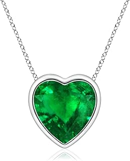 Angara Natural Bezel-Set Solitaire Heart Emerald Pendant/Necklace in 14K Solid Gold/Platinum for Women | May Birthstone Je...
