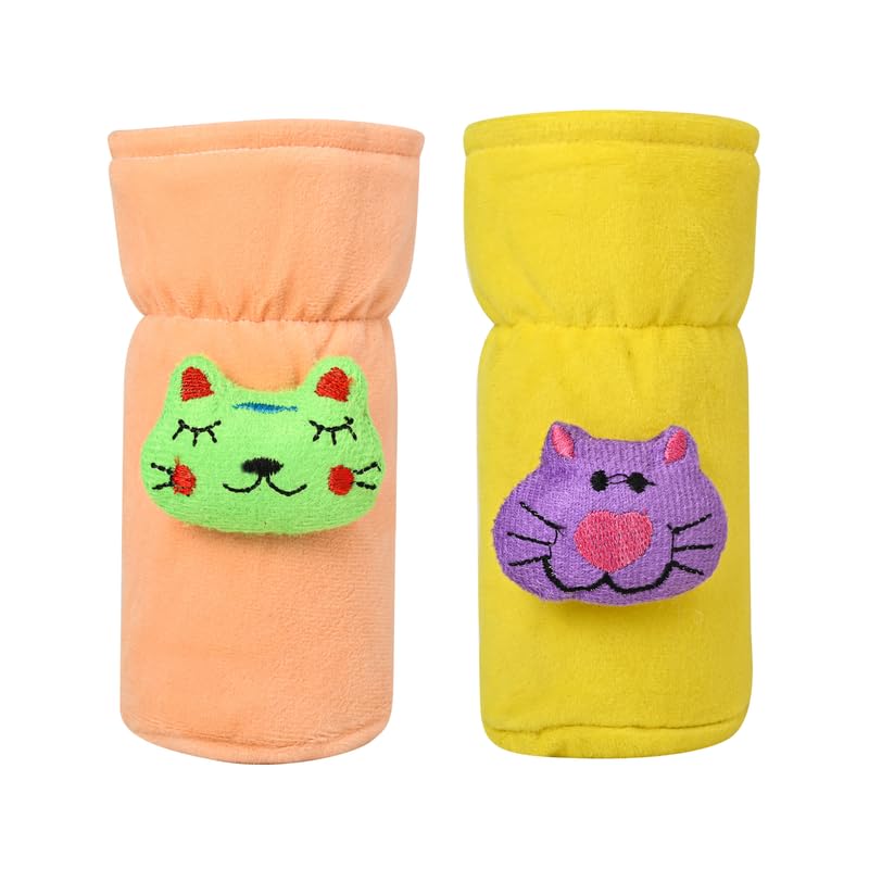 Image of Soft Plush Stretchable Baby Feeding Bottle Cover Easy to Hold Strap with Cute Animated Cartoon| Suitable for 60-125 Ml Feeding Bottle (Peach-Yellow)