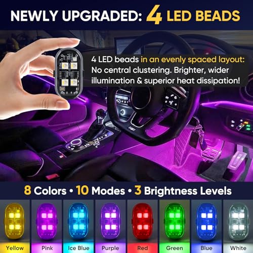 Image of Upgraded 4LEDs 4PCS Wireless LED Strobe Lights with Remote Control, 8 Colors Type-C Rechargeable Led Lights Anti Collision Warning Light for Car Motorcycle Bike Drone Aircraft