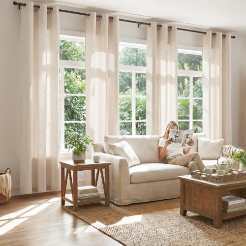 Image of jinchan Linen Curtains 84 Inch Light Filtering Grommet 2 Panels Beige