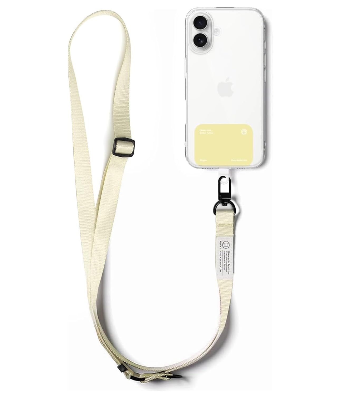 Ringke Unisex Butter Yellow Holder Link Snap Hook [Phone Lanyard + Tether Tab] Adjustable Anti-Theft Crossbody Strap With Tearing Resistant Color Patch For Universal Phone Cases