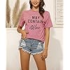 May Contain Wine T Shirt Alcohol Shirts Womens Letter Print Tops Funny Drinking Shirt Casual Short Sleeve Graphic Tees Top (Pink, S)