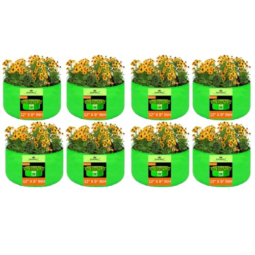 Image of Kingwell grow bags 12x9 inch pack of 8 Grow Bag For Terrace Garden Leafy Vegetable Plant Grow Bags Fruits Growing Containers For terrace Gardening