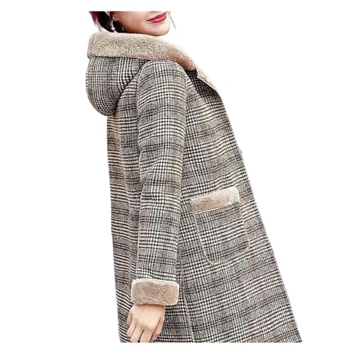 UJEDFHV Chaqueta De Invierno Para Mujer Chaqueta de lana a cuadros for mujer, abrigo piel sintética longitud media y larga for otoño e invierno(M)