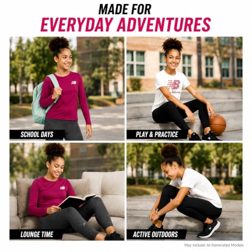 Image of New Balance Active Girls Legging Set - 4 Piece Athletic Short Sleeve Shirt, Long Sleeve Shirt & Activewear Girls Leggings Set