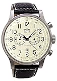 Wasserdicht 50M Davis - Herren Fliegeruhr Chronograph Wasserdicht 50M Datum Lederarmband (Beige/Lederarmband Schwarz)