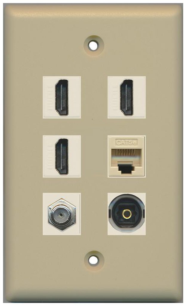 RiteAV - 3 HDMI 1-portowy kabel koncentryczny TV- typ F 1 port Toslink 1 port Cat5e Ethernet płyta ścienna - kość słoniowa
