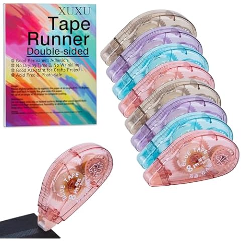 XUXU 8 Pack Double Sided Tape Roller, Scrapbooking Tape, Permanent Adhesive Dots Tape Dispenser Runner for Crafts and Arts Projects, Photo-Safe Cover