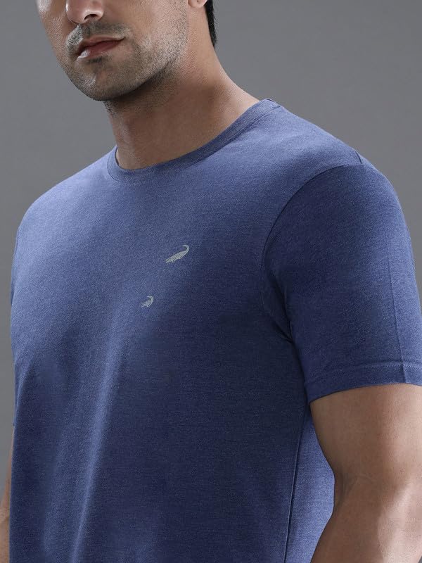 Image of CROCODILE Men Solid Sport Fit T Shirt | Round Neck | Short Sleeve | Regular Length | Basic Casual Pull On Topwear Grey Melange