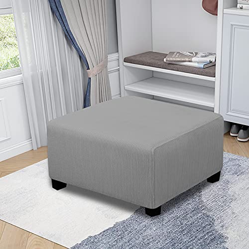 Housse de protection extensible pour tabouret de rangement rectangulaire gris clair M