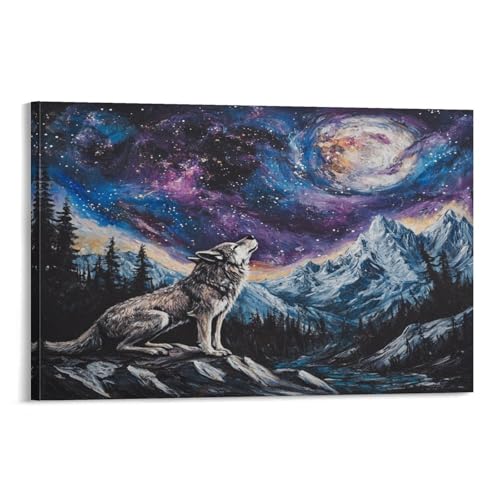Peinture sur toile loup décoration murale moderne 40x60 cm pour chambre