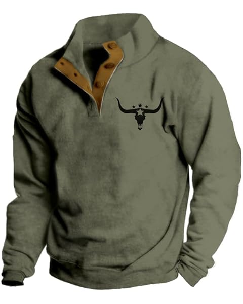 Mens Western Aztec Hoodie Button Up Vintage Henley Shirt Cowboys Sweatshirt for Men...