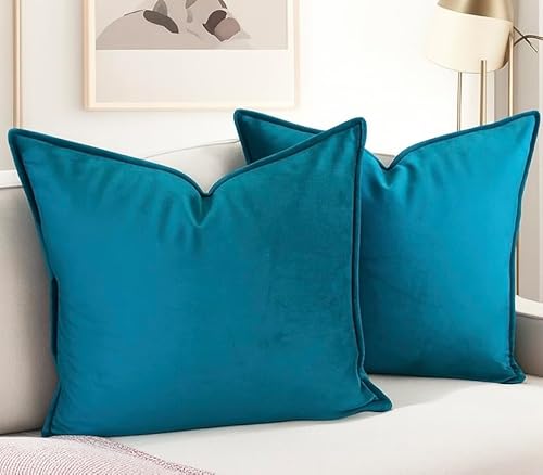 Luxury Velvet Cushion Covers – Soft Decorative Throw Pillowcases for Sofa, Bed, or Chair (Set of 2) (Teal, 55 x 55cm (Pack of 2))