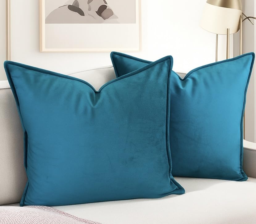 Luxury Velvet Cushion Covers – Soft Decorative Throw Pillowcases for Sofa, Bed, or Chair (Set of 2) (Teal, 55 x 55cm (Pack of 2))