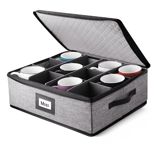 Image of Hearth & Harbor Hard Shell Mug Organizer, Cup and Mug Storage Box, Grey