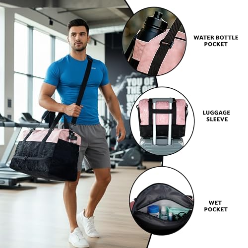 Image of Storite Polyester 43cm Travel Duffle Bag for Woman,Lightweight Water-Resistant Weekender with Carry Straps Large-Capacity Luggage Gym Bag for Men & Women (Pink, 43 x 23 x 34 cm)