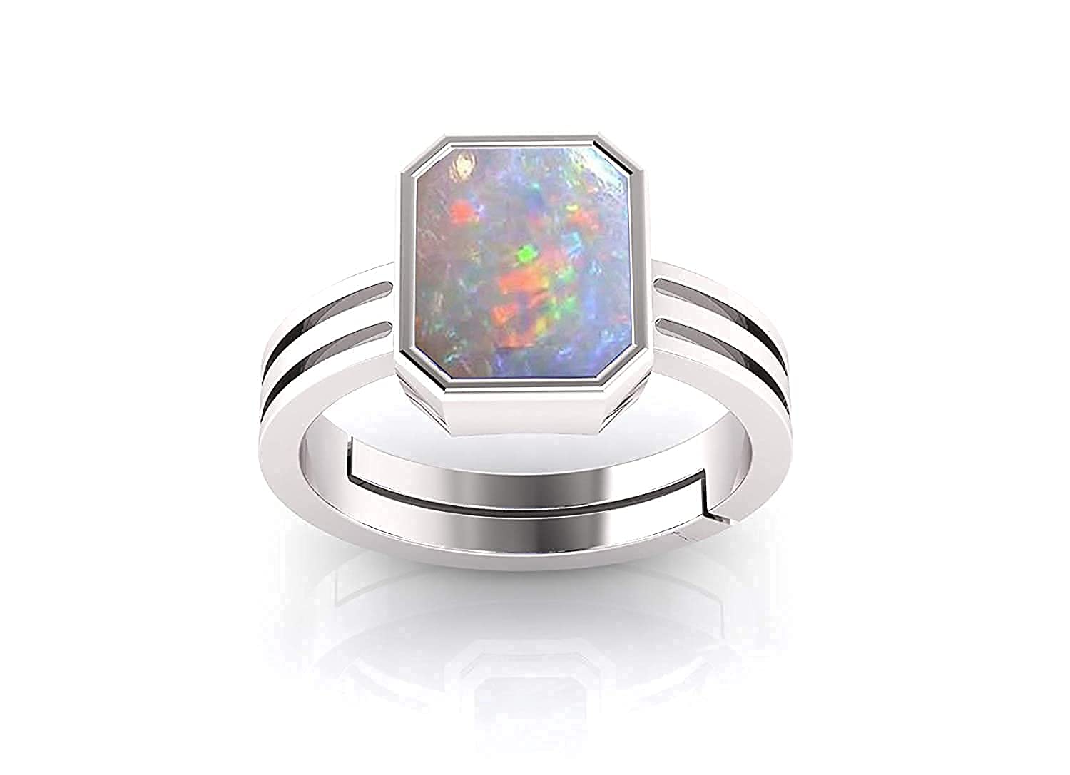 11.00 Carat Natural Australian AA++ Quality White Opal Gemstone Sterling Silver 92.5 Adjustable Ring for Men and Women