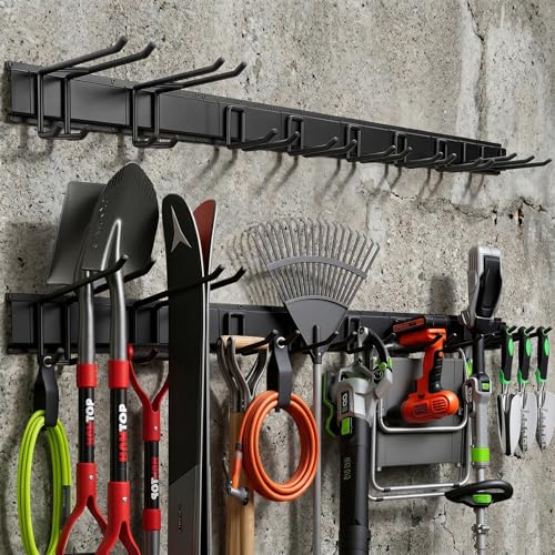 Image of 66 inch Heavy Duty Garage Tool Organizer Wall Mount, Steel Garage Storage Rack Holds up to 900 lbs with Adjustable Hooks, Wall Mounted Tool Organizer for Garage, Shed & Yard, 4 Panels, 10 Hooks & 2 Straps