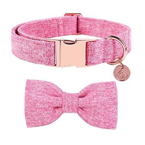 DOGWONG Cotton Dog Collar with Bow Pink Pet Collar Durable Adjustable for Large Dogs, Large (Pack of 1)