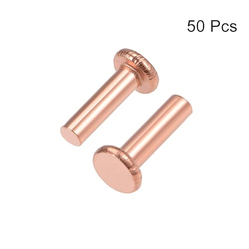 Miniatura 45 de uxcell 100 remaches sólidos de cobre, 3/32 x 13/64 pulgadas, remaches metálicos de cabeza plana para aplicaciones eléctricas, suministros de trabajo