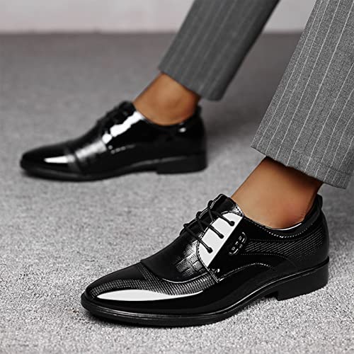Mens Patent Leather Derbys Pointed Toe Lace Up Shoes Business Formal Office Work Dress Shoes Black Size 10uk - Image 5