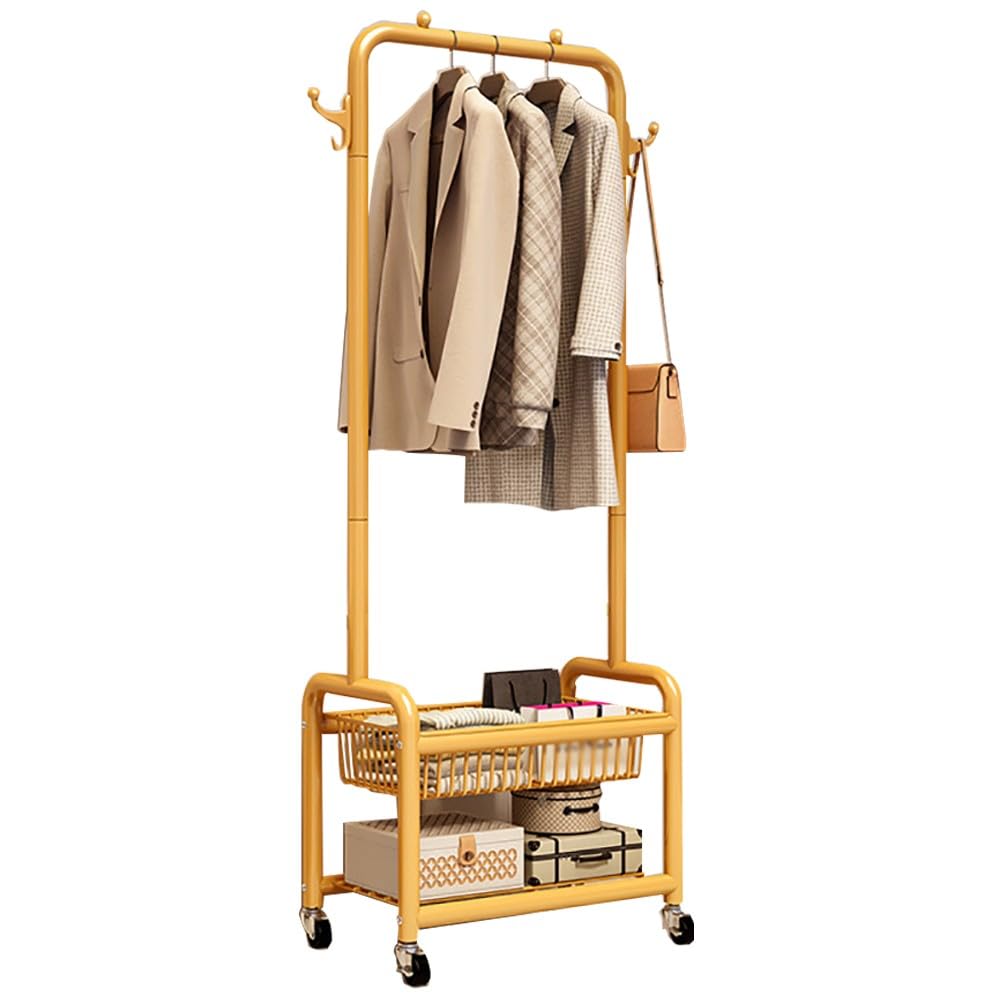 FGXHHS Rolling Clothing Rack On Wheels, Sturdy Metal Garment with Storage Shelf for Bedroom, Living Room, Maximum Load 100kg