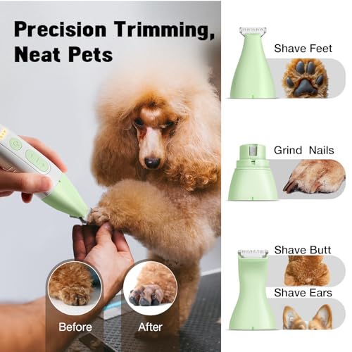 Image of Dog Grooming Kit, Dog Clippers for Grooming for Thick Heavy Curly Coats, Professional Pet Paw Trimmer with Nail Grinder Low Noise Rechargeable Stainless Steel Hair Trimmer for Dogs Cats
