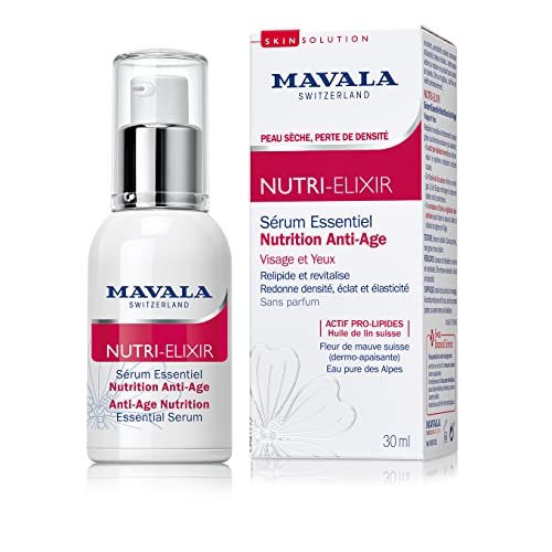 Mavala - Sérum Essentiel Nutrition Anti-Age Nutri-Élixir - Soin Revitalisant Visage et Yeux - Relipide, Revitalise la Peau - Huile de Lin - Peaux Sèches et Matures - 30ml