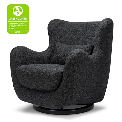 Image of Nursery Works Solstice Swivel Glider in Black Boucle with Black Wood Base, Greenguard Gold Certified and CertiPUR-US Certified