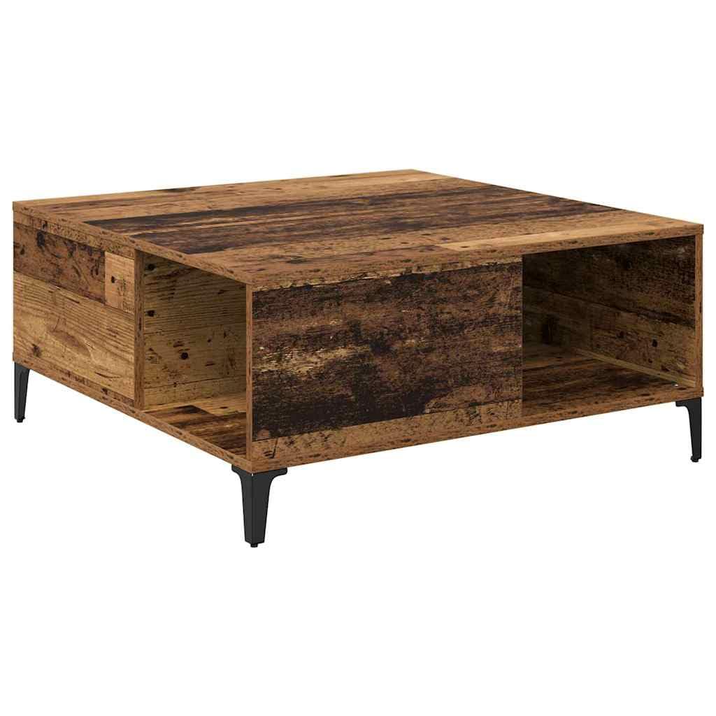 Stolik kawowy ze starego drewna 80 x 80 cm, stolik kawowy z materiału drewnopochodnego, stół 80 x 80 x 36,5 cm ze stalowymi nogami i praktycznymi półkami, do salonu, wzornictwo przemysłowe