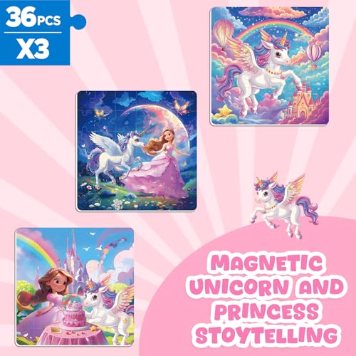 Image of Homicozy Magnetic Puzzles for Toddler Kids 3-8, Unicorn Princess Travel Toy