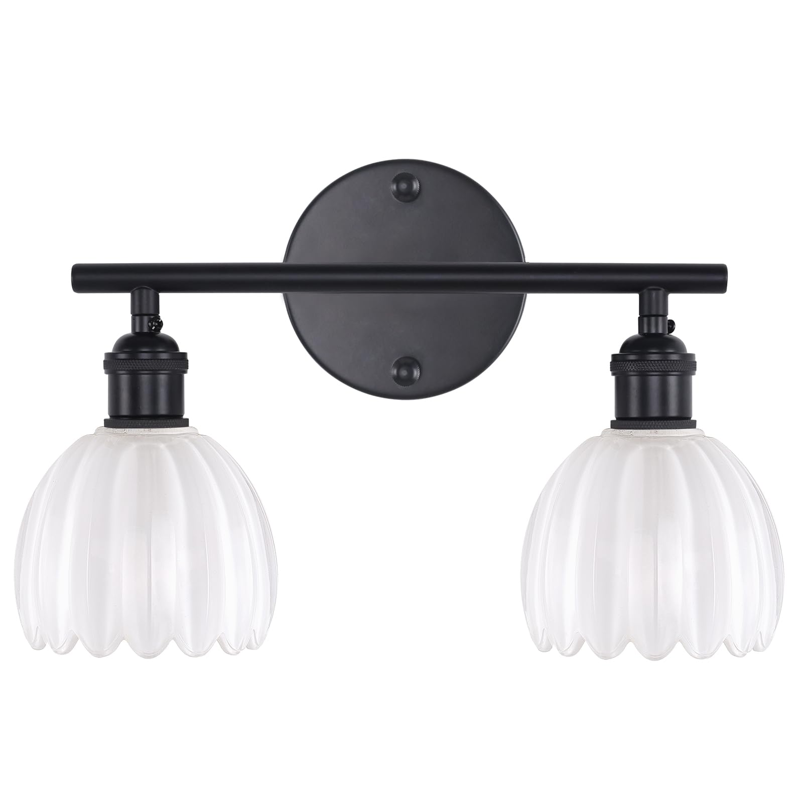 Shenmoyl Bathroom Light Fixtures, 2-Light Black Vanity wall Light Over Mirror with White Tulip Glass Shade for Bedroom Living Room (Bulb Not Included)