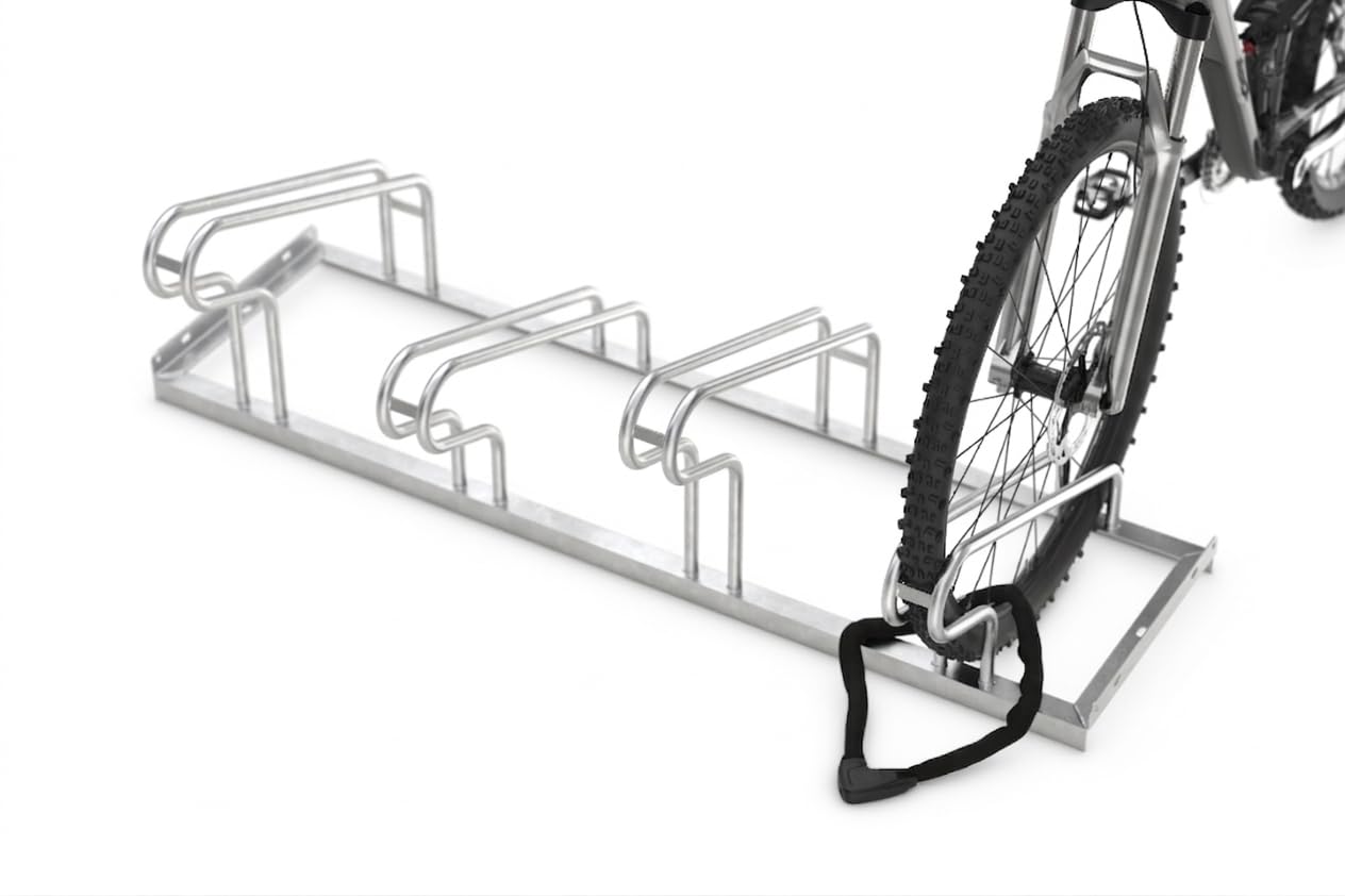 Bügelparker 1055 | einseitig | Fahrradständer für 5 Fahrräder | Freiaufstellung | Stabile, formschöne Simplizität | Abwechselnde Hoch-/Tiefeinstellung | Fahrradparker Bodenparker Mehrfachständer