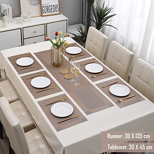 Image of HOKIPO PVC Placemats with Table Runner for Dining Table 6 Seater (AR4232)
