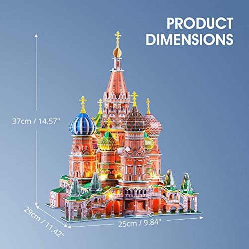 CubicFun LED Russia Cathedral 3D Puzzles for Adults Kids, St.Basil's Cathedral Architecture Building Church Model Kits Toys for Teens, 224 Pieces - Image 7