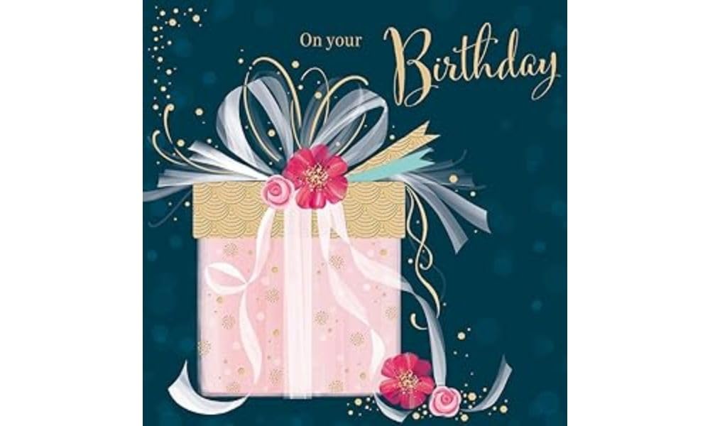 Piccadilly Greetings Modern Luxury Birthday Card, Present - 160 mm sq