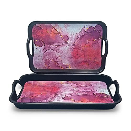 Image of SUPERWARE | Food Grade Melamine | Serving Tray Set - Handy Tray Cloud Pinky Black Base (2 nos.) | Serveware, Tableware, Stain Free, Glazed Finish