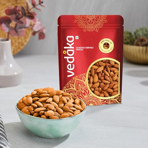 Image of Amazon Brand - Vedaka Whole Almonds | 1 Kg | Dried California Almonds, Grade Non-Pareil | Purely Natural Badam | Crunchy & Nutty | No Added Flavors or Preservatives