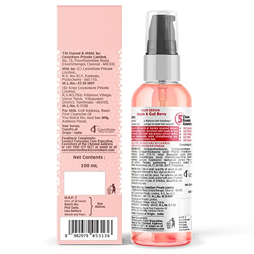 Image of Buds & Berries Apple and Goji Berry Frizz Control Hair Serum | Smooth, Frizz-Free, and Manageable Hair | 100ml | No Sulphate, No Paraben, No Phthalate